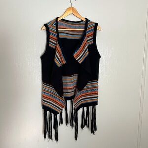 Striped Fringe Knit Vest